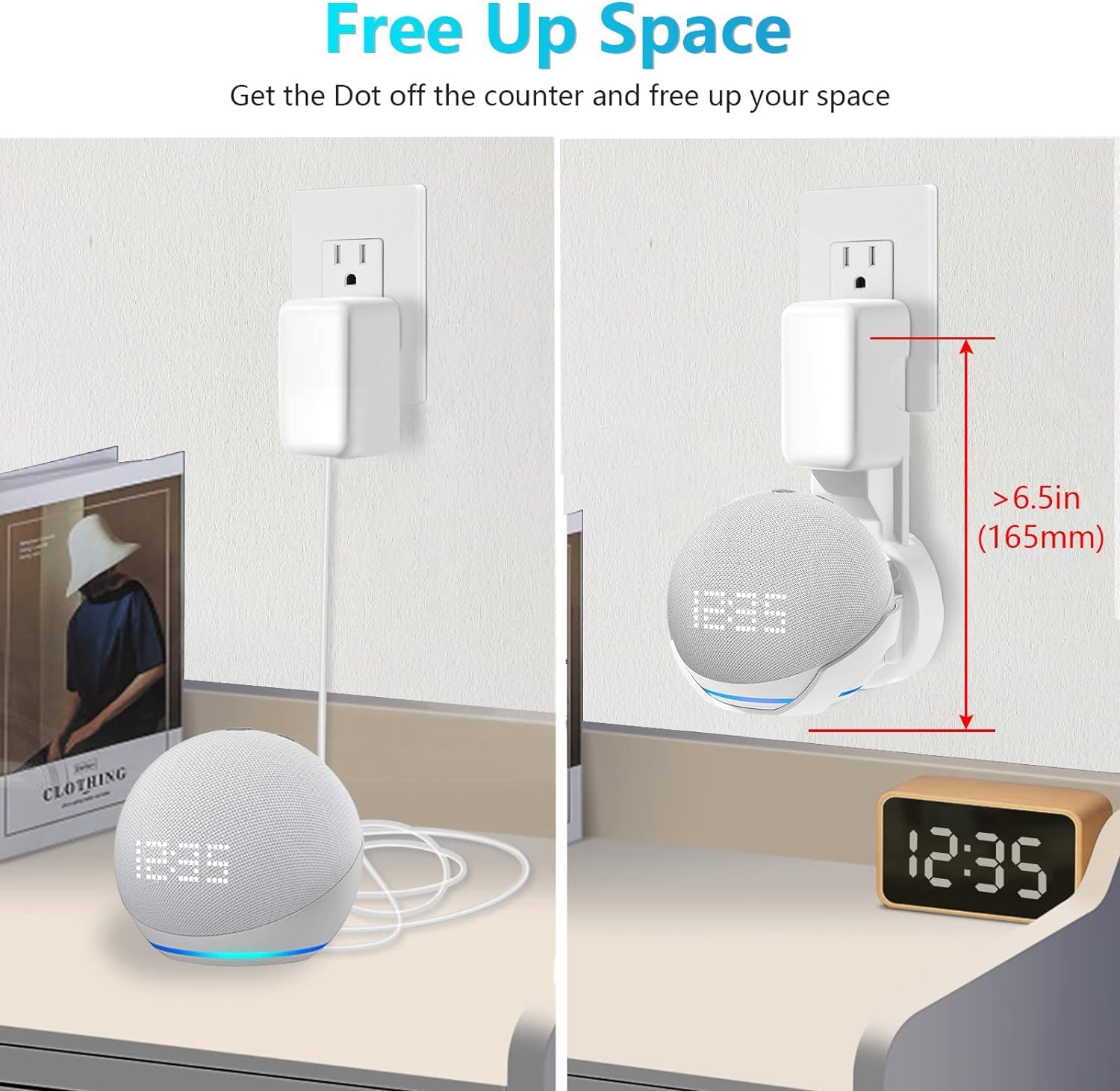ZORBES Wall Adapter Holder for Echo Dot 4th and 5th Gen Smart Speaker Accessories with Built‑in Plug and Cable Management | 3PCS Set