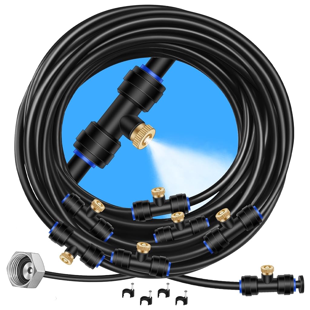 HASTHIP® 26FT Cool Mist Spray System - Automatic Garden Watering System - Garden Mister Device with 8 Mist Spray Nozzle - Garden Drip Irrigation Kit/Misting Systems Kit for Cooling, Patio, Lawn
