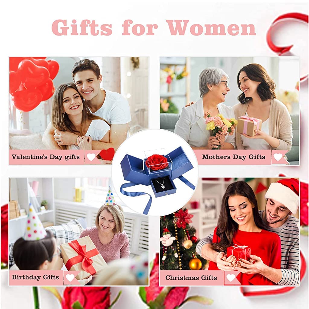 HASTHIP Rose Flower Gifts for Girlfriend featuring Eternal Real Preserved Rose & I Love You Necklace