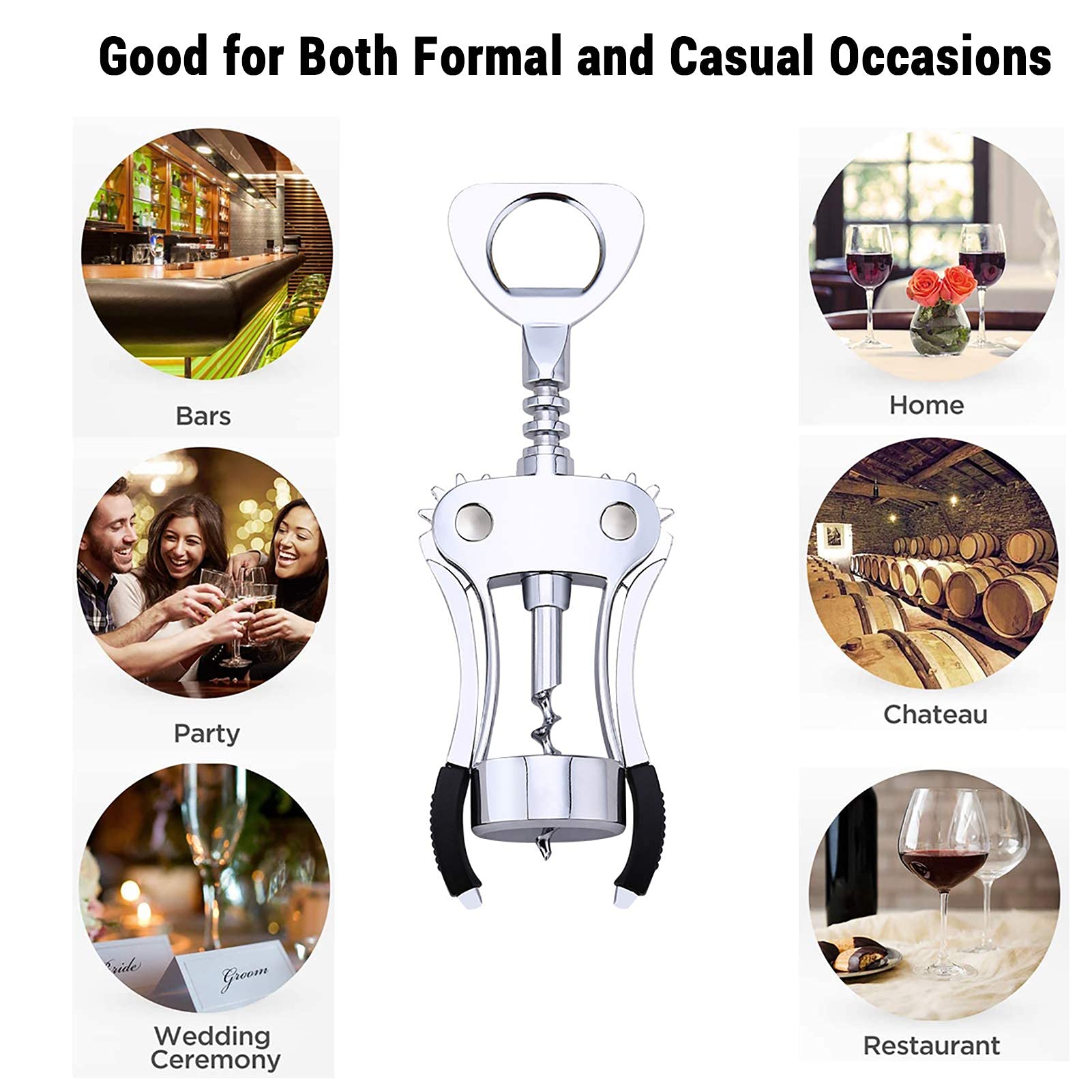 HASTHIP® 3PCS Upgrade Multifunctional Wing Corkscrew Beer Bottle Opener Gift Set with Bottles Stopper and Foil Cutter Waiters Cork Remover for Kitchen,Restaurant,Chateau Bars