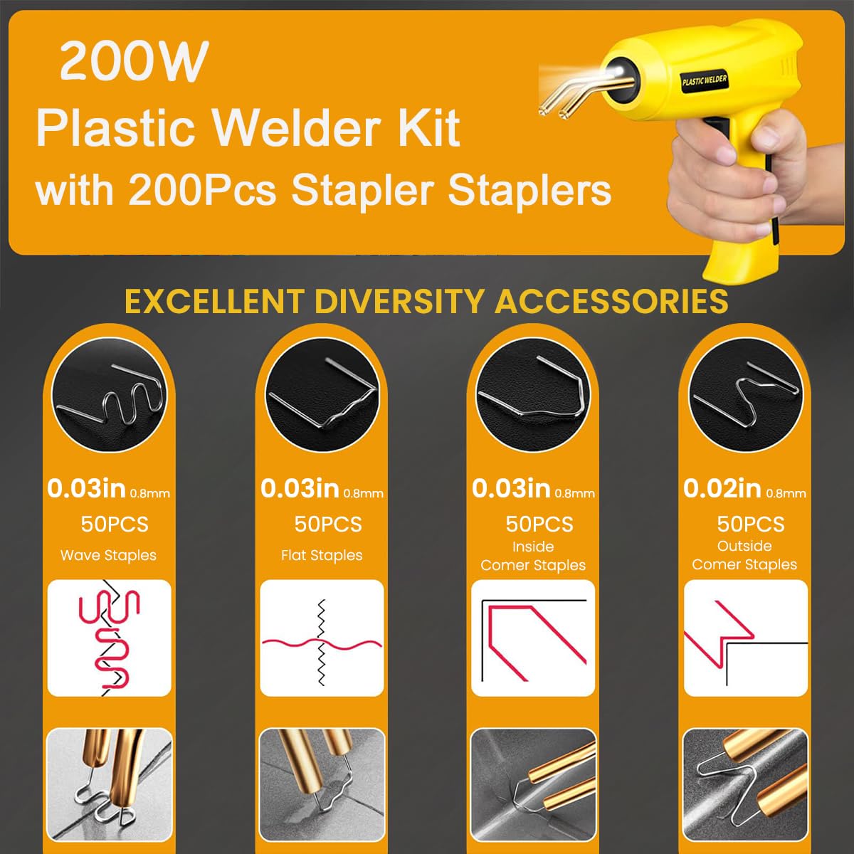 Serplex Plastic Welder for Car Bumper Repair with 200 pcs Staples & LED Light | 200W Hot Stapler Kit