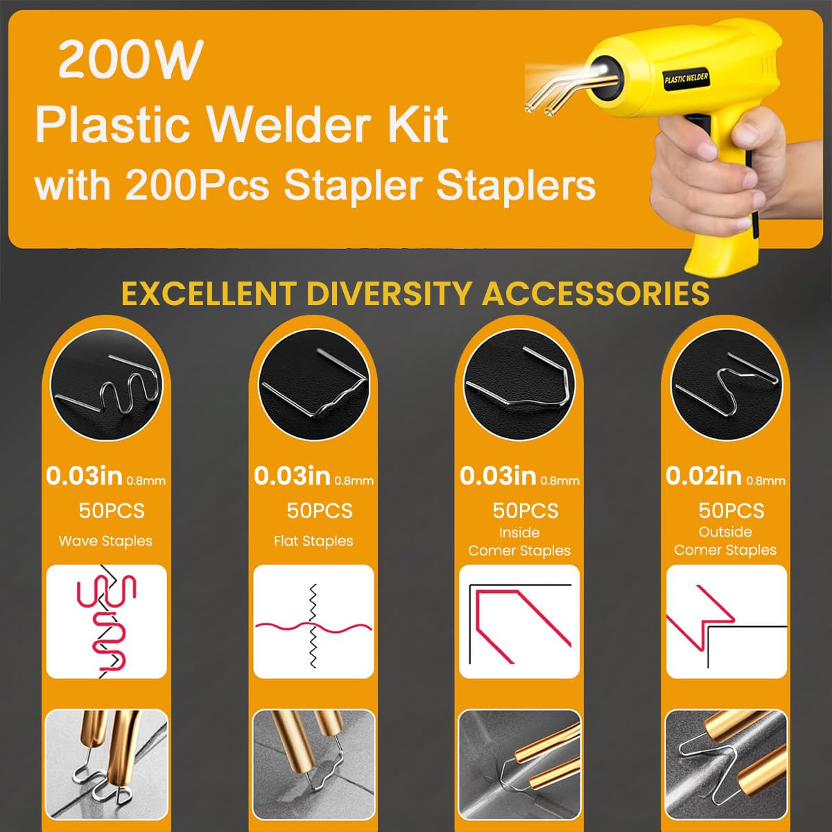 Serplex® 200W Plastic Welder Welding Machine Hot Stapler Kit, Plastic Welder Gun with Light, Car Bumper Repair Kit with 200Pcs Stapler Staplers Plastic Welder & Soldering Iron Gun Plastic Repair Kit