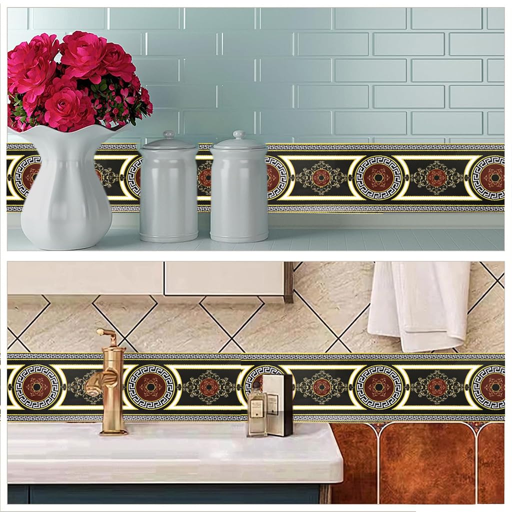 HASTHIP 2 Roll Peel and Stick Wallpaper Border, Modern Abstract Self Adhesive Wall Border Molding Ceiling Decorative Border Tiles Stciker for Home, Bathroom, Living Room (94.4 X 3.9 Inch Roll)
