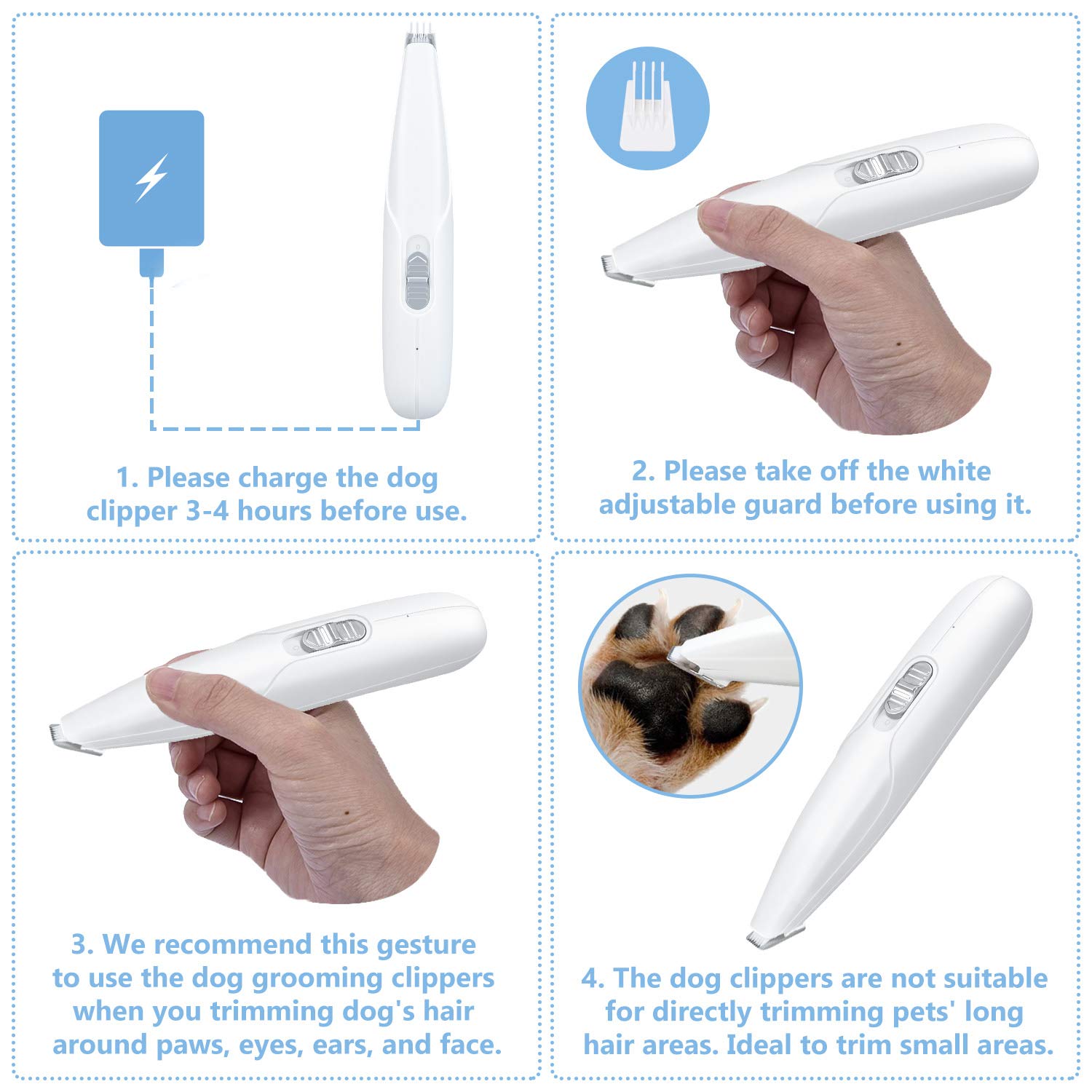 HASTHIP Dog Hair Trimmer for Paws with 2 Speed Low Noise Motor and Safe Ceramic Blade | Cordless USB Rechargeable Grooming Tool