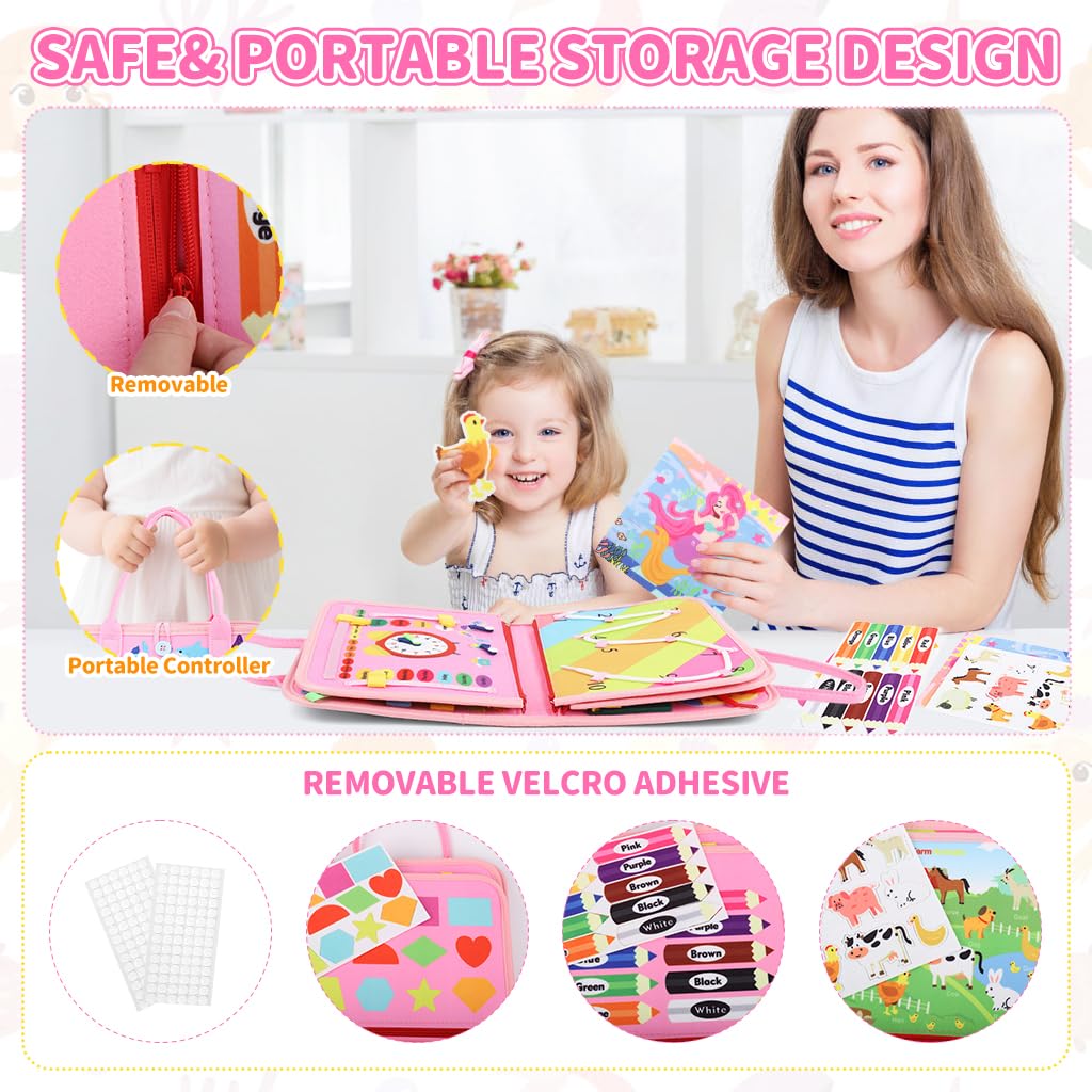 SNOWIE SOFT Mermaid Toddler Busy Binder for Travel with 10 Pages and Folding Handbag Style