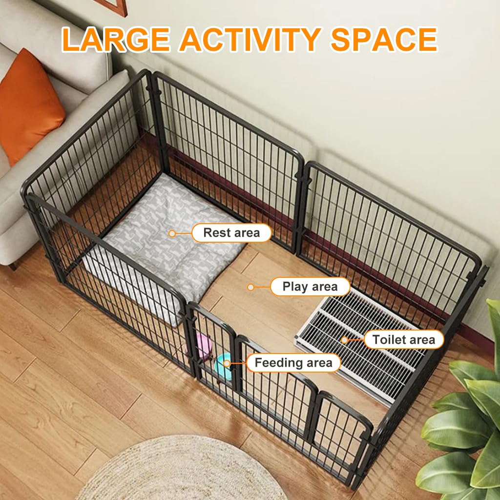 HASTHIP® Dog Playpen Metal Pet Playpen Free Assembly Indoor Pet Fence with Door Playpen for Dog Cat Playpen Indoor DIY Fence Foldable Pet Playpen for Small, Medium Sized Pet, 120x60x60cm, 6 Panels