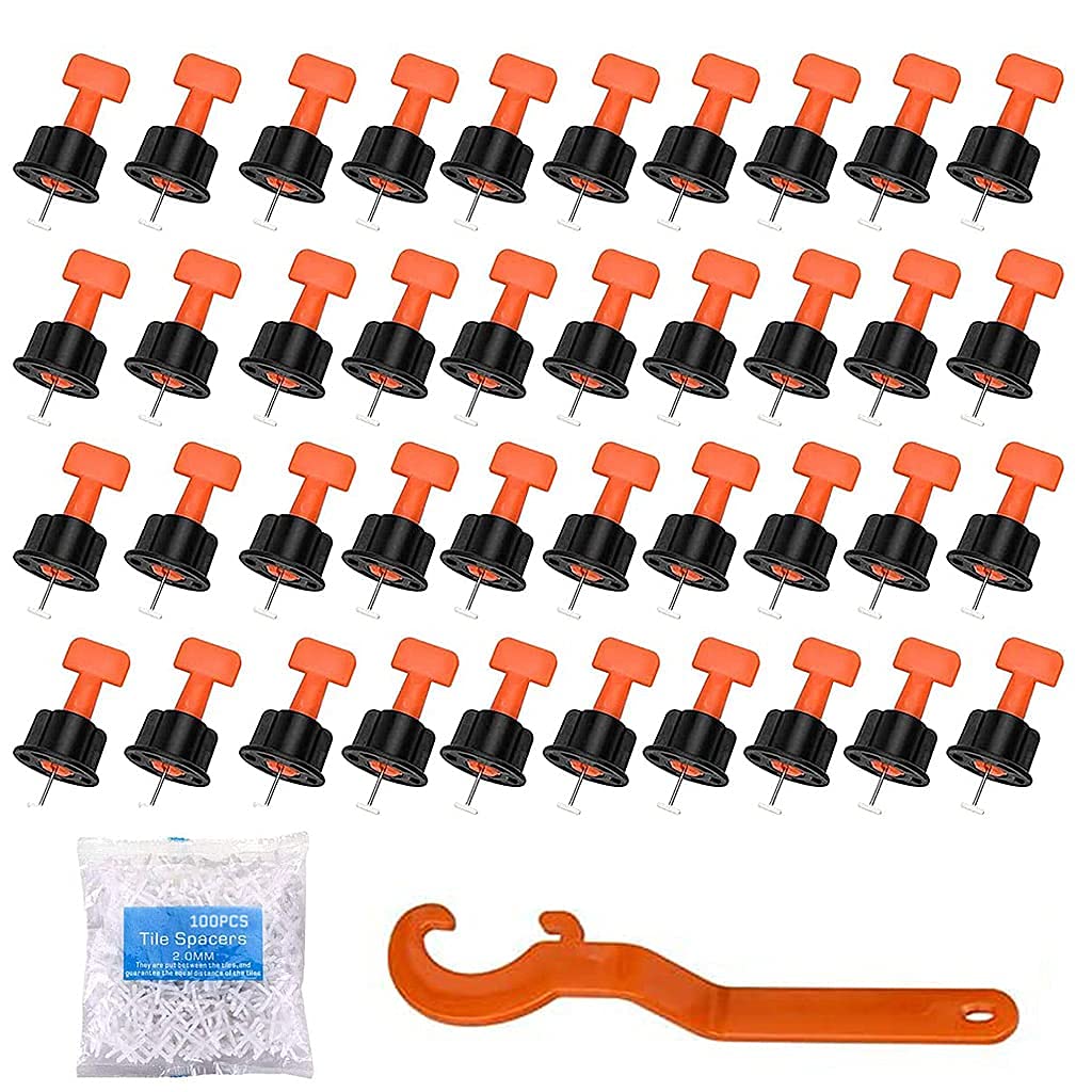 HASTHIP® 50 PCS Tile Leveling System Kit with 1.5mm Cross Clip, Tile Leveling System with Special Wrench,Reusable Spacer Flooring Level Tile levellers Set for 5mm-20 MM Tile Tools