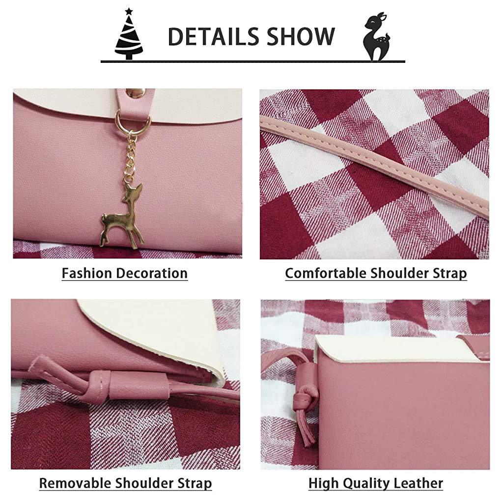 PALAY Small Cross Body Bag for Girls with Metal Deer Pendant 17×15.5×1.2cm PU Leather Pink