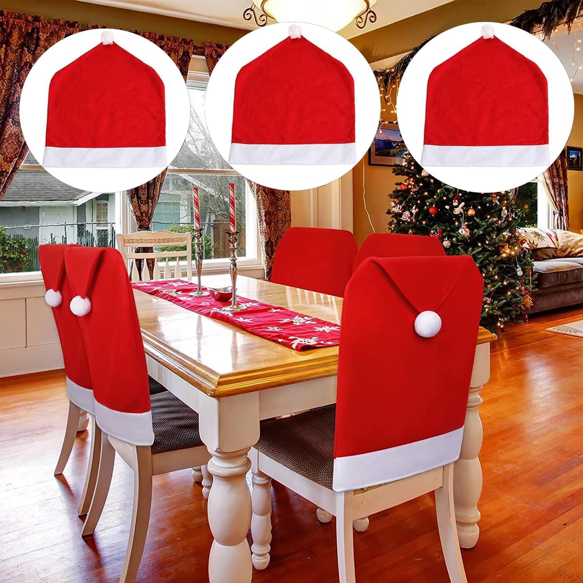 HASTHIP Christmas Chair Cover Set for 6-Seater Dining with 12pcs Sock Cutlery Holders | Festive Table Decor 50×60 cm