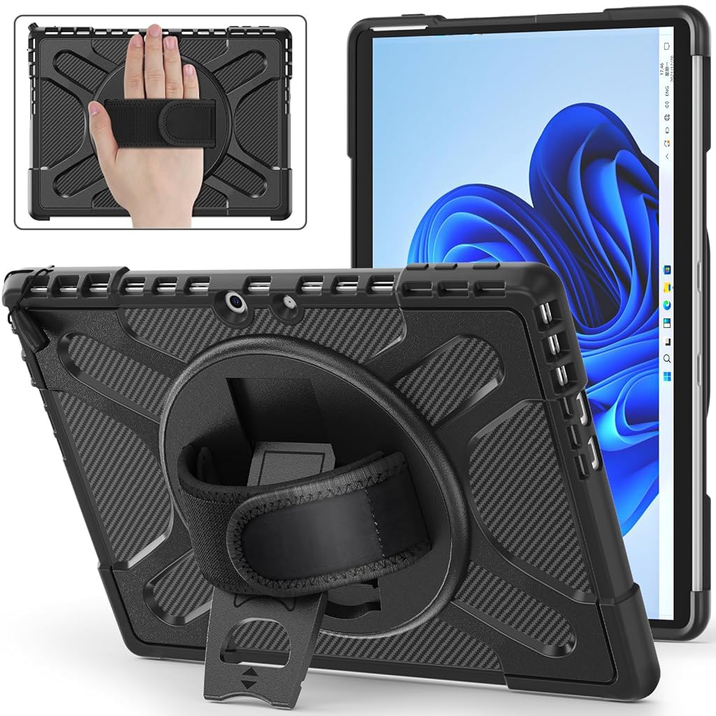 Zeitel Tablet Case for Surface Pro 11 10 9 13 inch with Adjustable Grip Handle and Folding Stand | TPU and PC Protective Cover