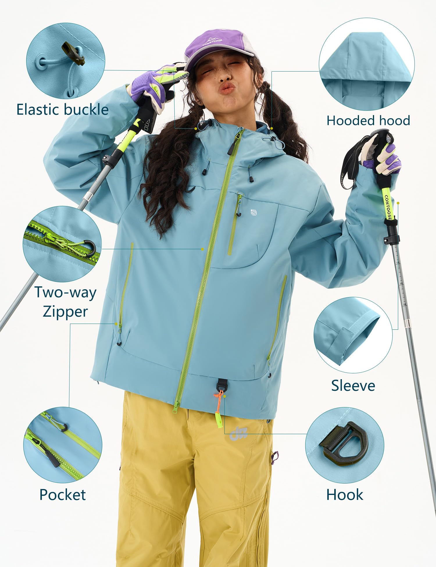 Venzina Women's Waterproof Jacket for Travel and Daily Commute featuring Color Block Design | Blue XL