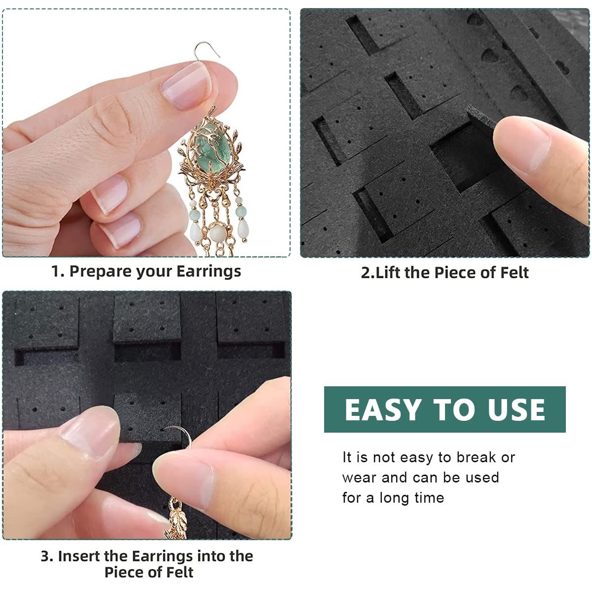 HASTHIP Wall Hanging Earring Organizer Box for Women with 150 Felt Pieces and 300 Pair Capacity | Black Jewelry Display for Earrings Necklaces and Rings