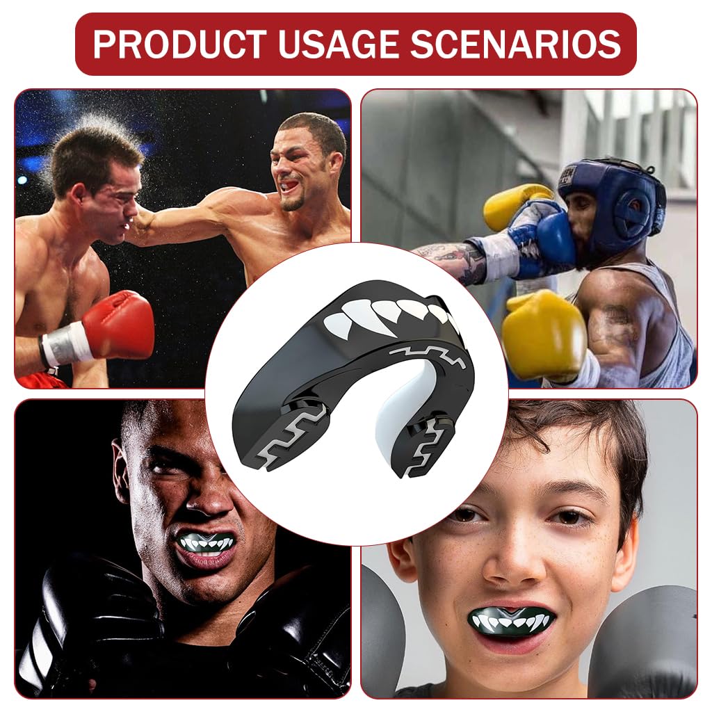 Proberos Mouthguard for Boxing and MMA featuring Shock Absorbing EVA Design 2PC Black Fangz