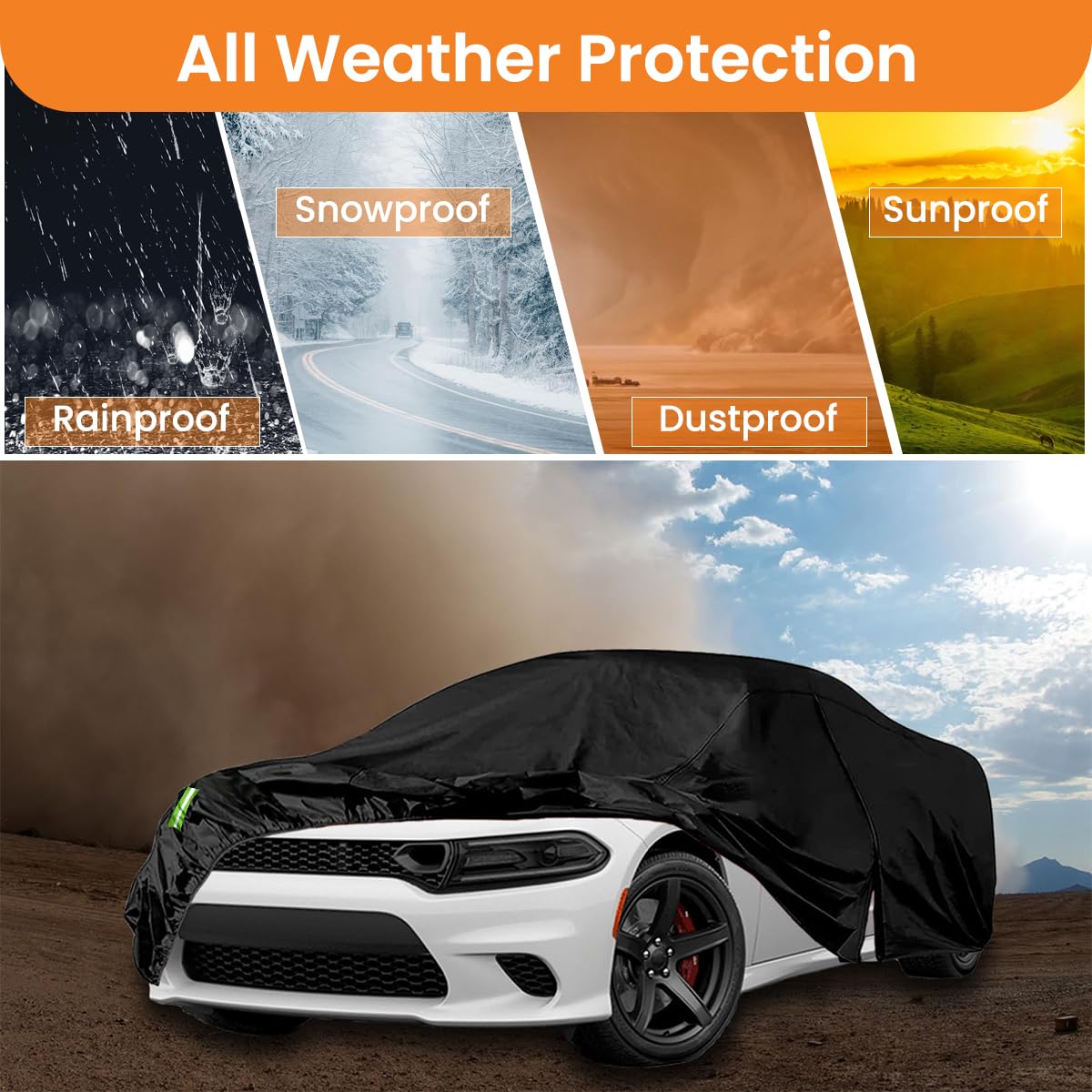 STHIRA® UV Resistant Car Cover Car Shield with Reflective Strips Outdoor Car Shield 210D Oxford Cloth Car Cover Universal Size Car Cover Rainproof Sunproof Windproof Car Cover, 13.1x5.9x5.2ft