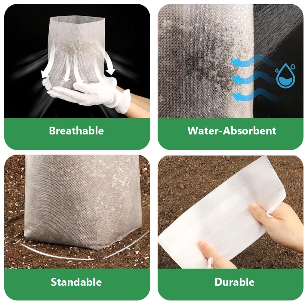HASTHIP Seedling Bags for Germination and Transplanting 100 Pack 13x18cm | Degradable Non‑Woven Fabric