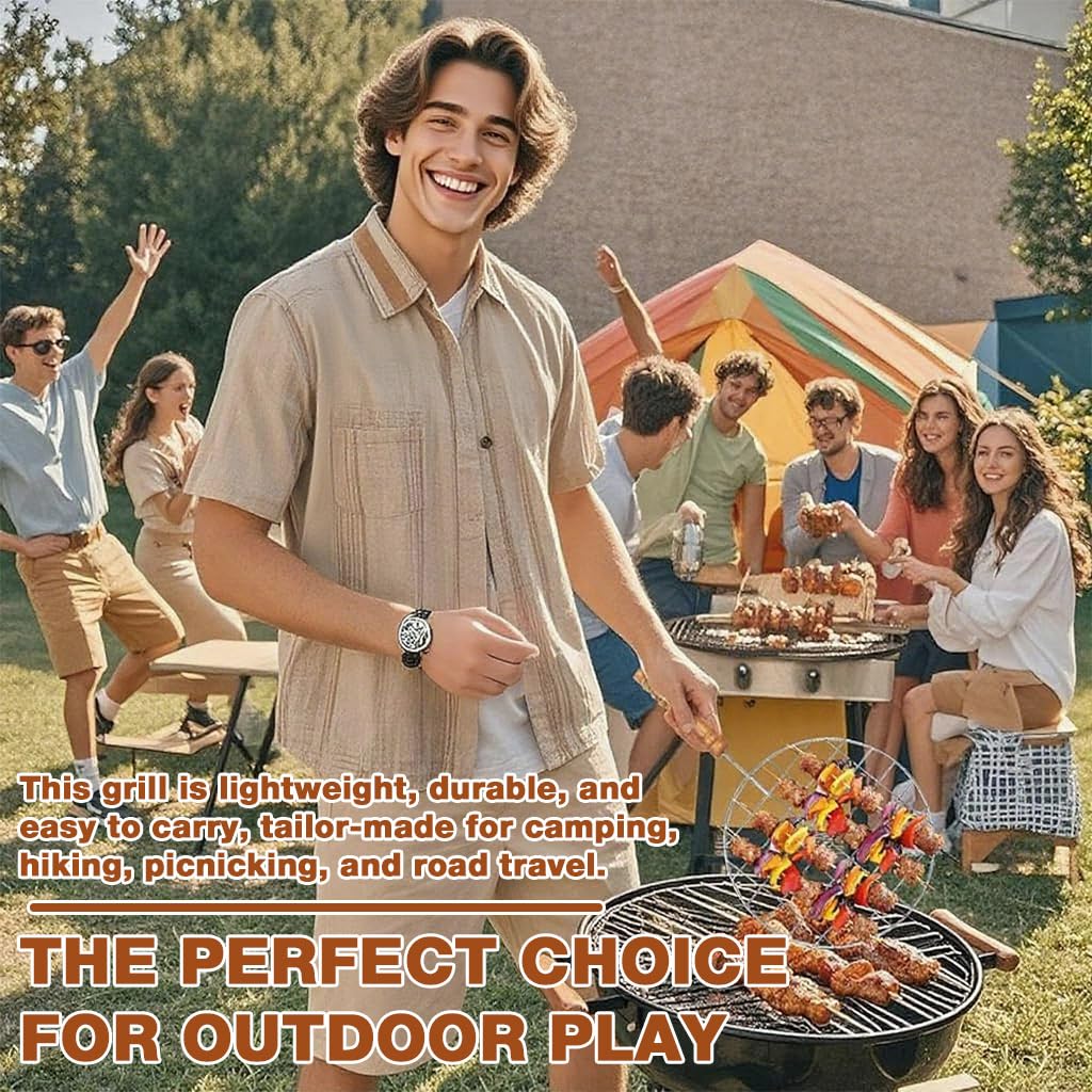 Supvox Wooden Handle Round Grill Rack for Outdoor Cooking with 7.4 in Stainless Steel Grid