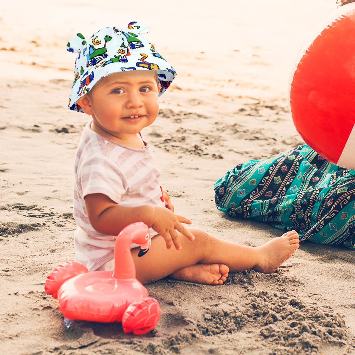 SNOWIE SOFT Sun Hat for Baby with UPF50+ Protection and Chin Strap | Reversible Cartoon Bucket Hat 46CM