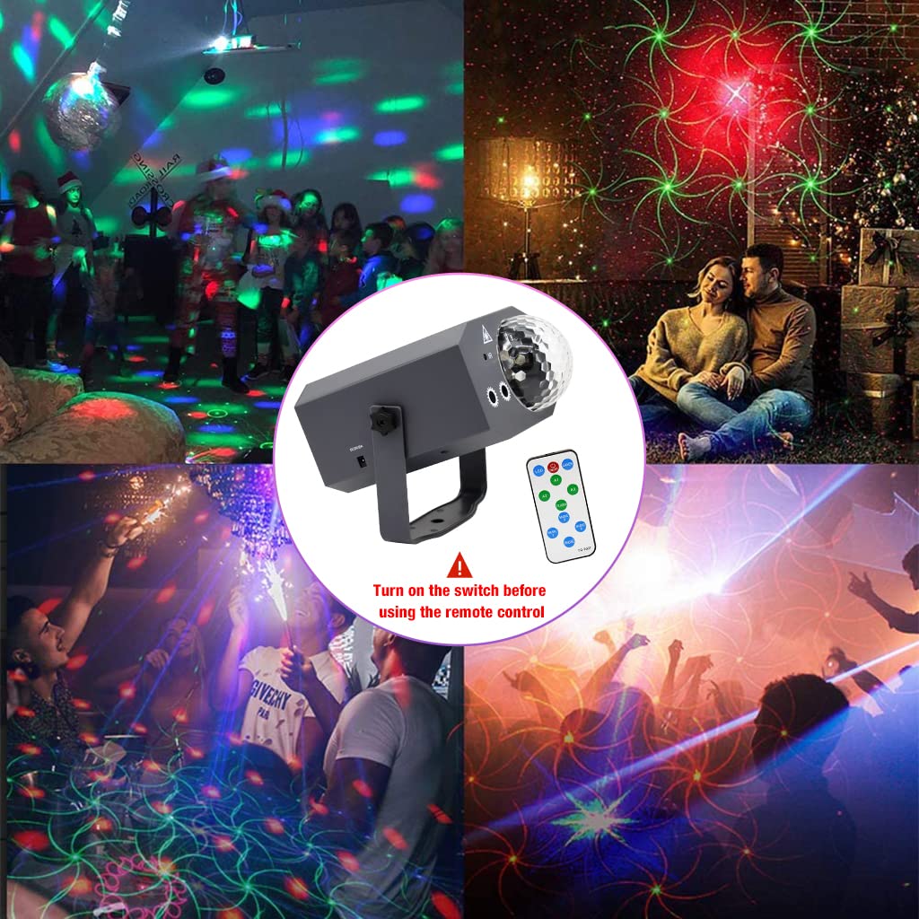 ELEPHANTBOAT DJ Party Disco Light for Home with 12 Pattern Laser and RGB LED Ball | Remote Control Sound Active Mode