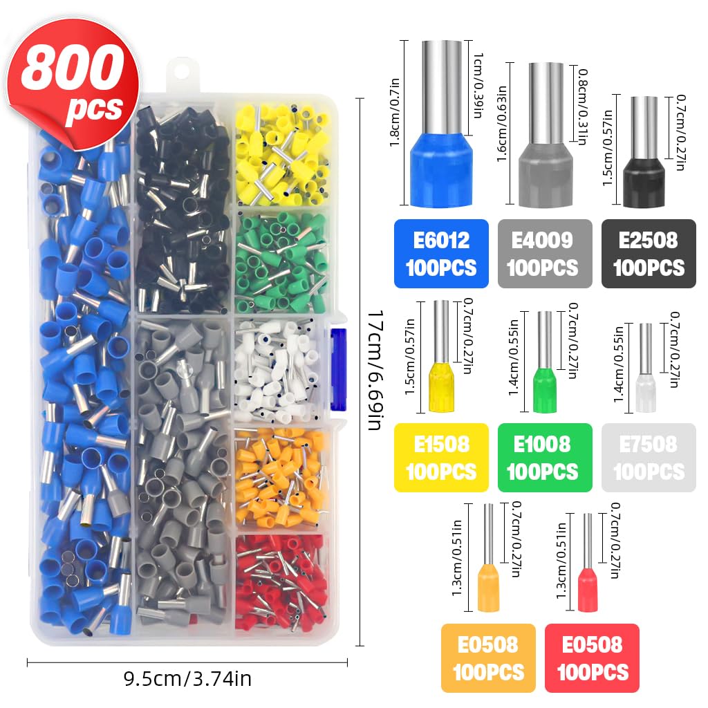 Serplex Wire Crimp Connectors Terminal Kit 800 pcs for AWG23-7 with Stripper Tool | Colored Copper Sleeves