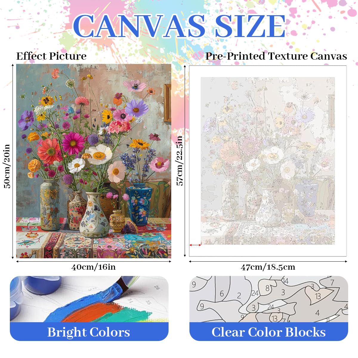 HASTHIP Paint by Numbers Kit for Adults and Kids with Brushes and Pigments 40x50cm | Retro Wildflower Bouquet Canvas Art Set
