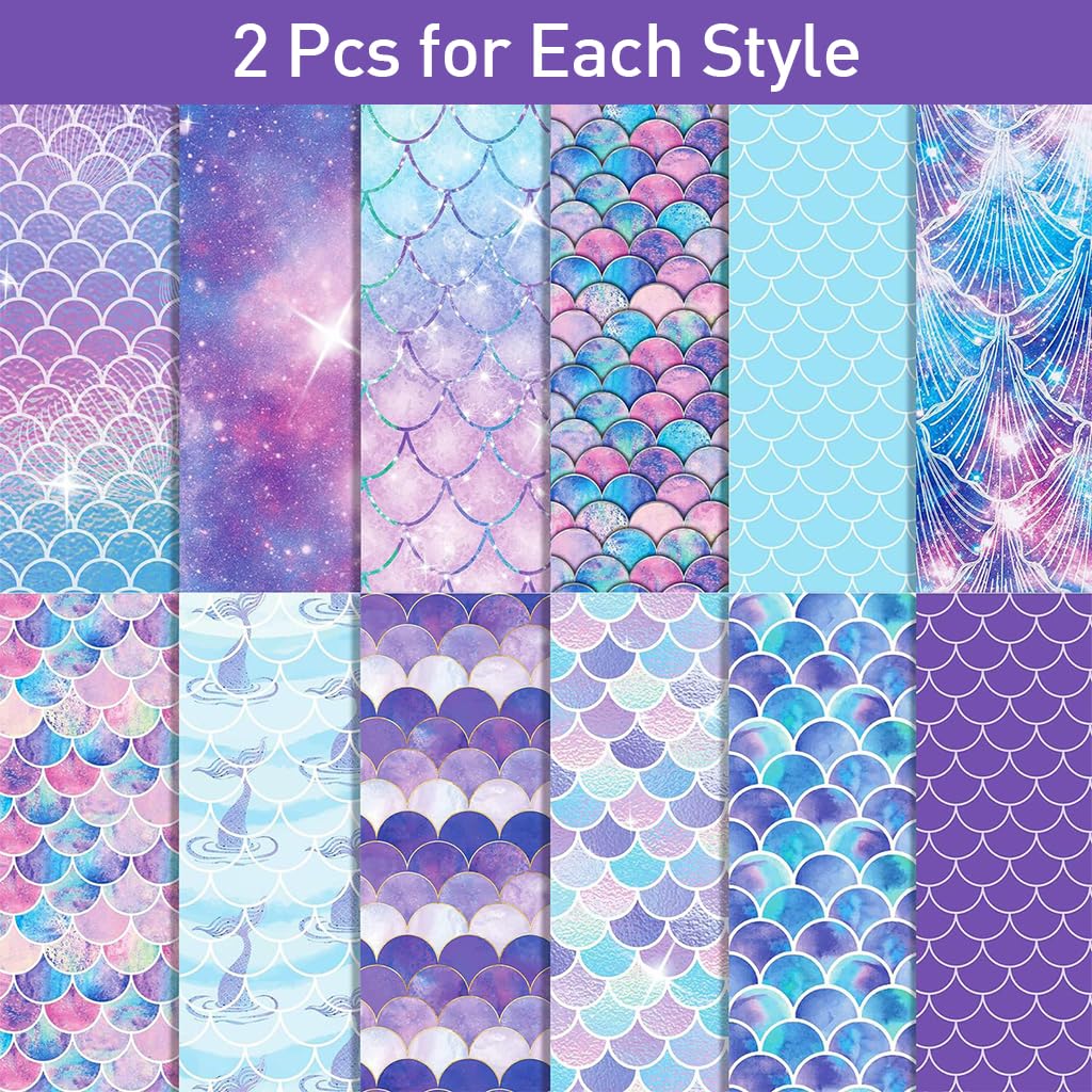 HASTHIP Mermaid Scrapbook Paper for DIY Crafts featuring Double-Sided 12x12 Sheets | 24 Pack