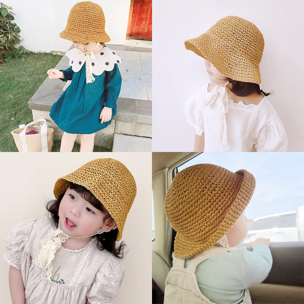 SNOWIE SOFT Baby Straw Hat for Summer with UPF 50+ and Lace Chin Strap | Round Bronze