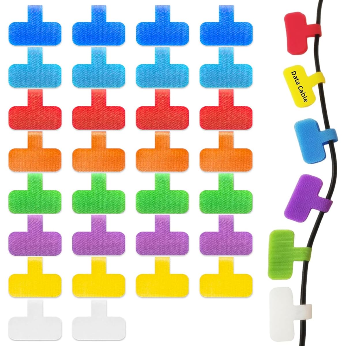 HASTHIP Cable Labels for Easy Wire Organization with Reusable Hook & Loop Design | 30 Pcs in 8 Colors