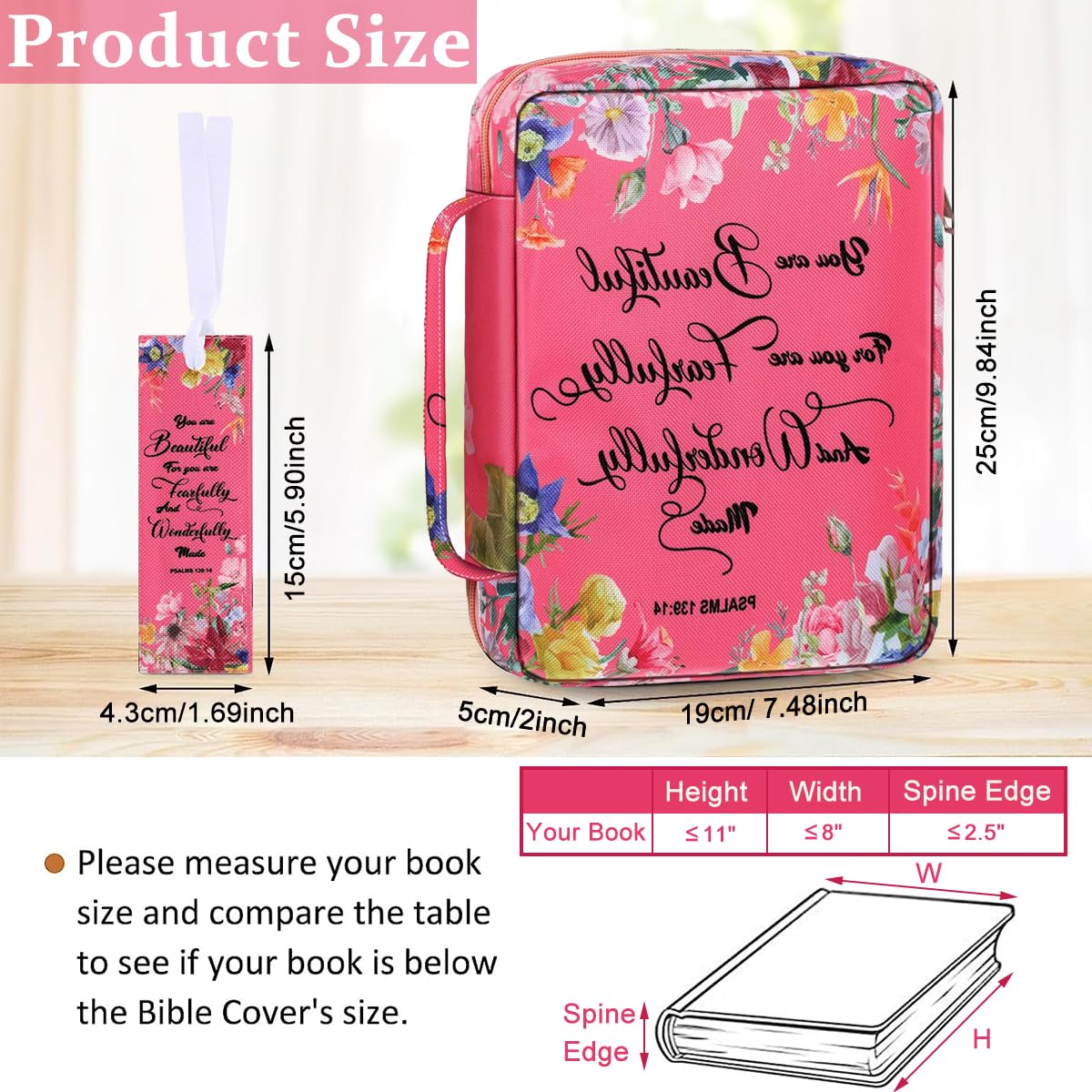 Climberty Book Handbag Book Print Bible Carry Bag Reading Bag Anti-Scratch Bag with Handle & Built-in Pouches, 10 Inch Bible Carry Bag