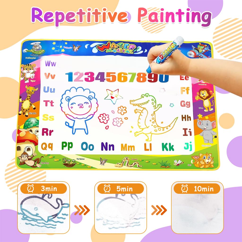 PATPAT Magic Water Doodle Mat for Kids with Water Pens Roller Stamps Templates 39.37 x 31.5 in