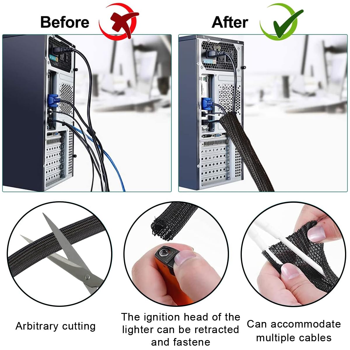 HASTHIP Cable Organizer Kit for Home and Office with 147pcs Accessories | Includes 34 Self Adhesive Clips and 2 Cable Sleeves