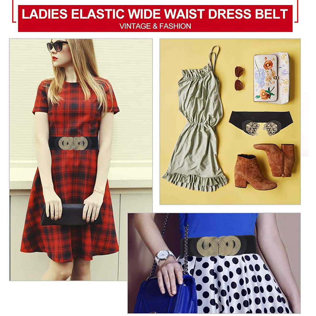 PALAY Women Stretchy Belt for Dress and Blouse featuring Interlocking Buckle 65 cm Black