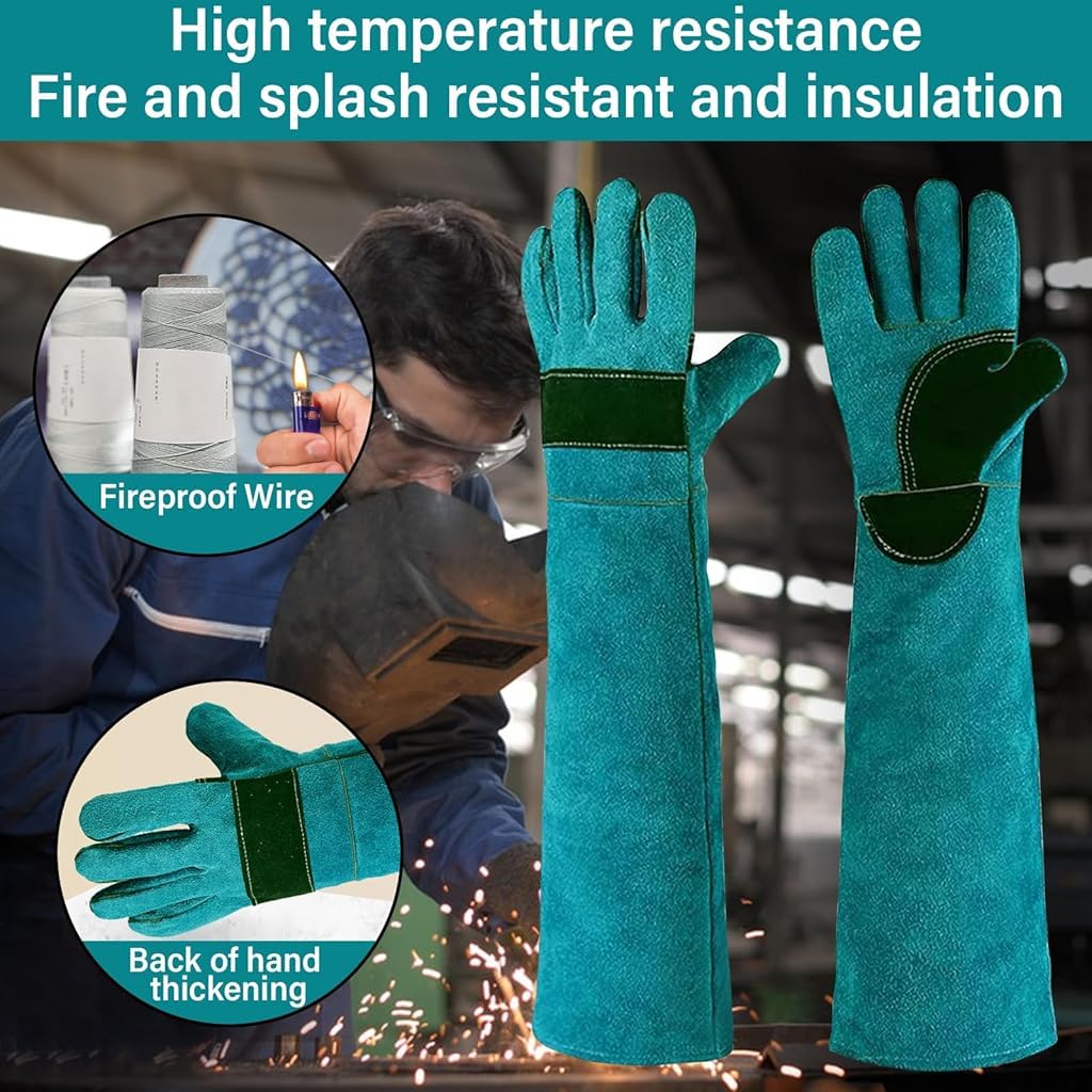 Serplex Animal Handling Gloves with 23.6 Inch Gauntlet Sleeve for Bite and Heat Protection | Cowhide Leather