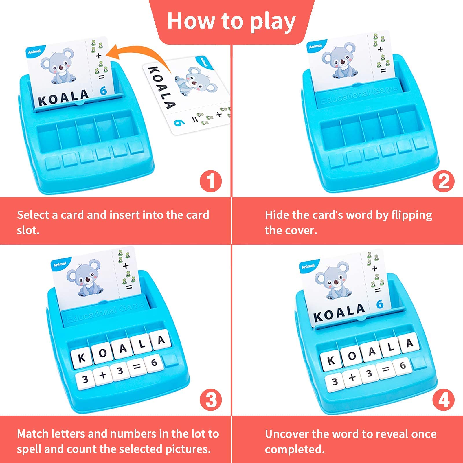 PATPAT® Spelling and Brain Games for Kids with Flash Cards,2 in 1 Matching Letter and Number Games for Boys and Girls Sight Words Recognition Kindergarten Teaching Tools Preschool 3-8 Years Old