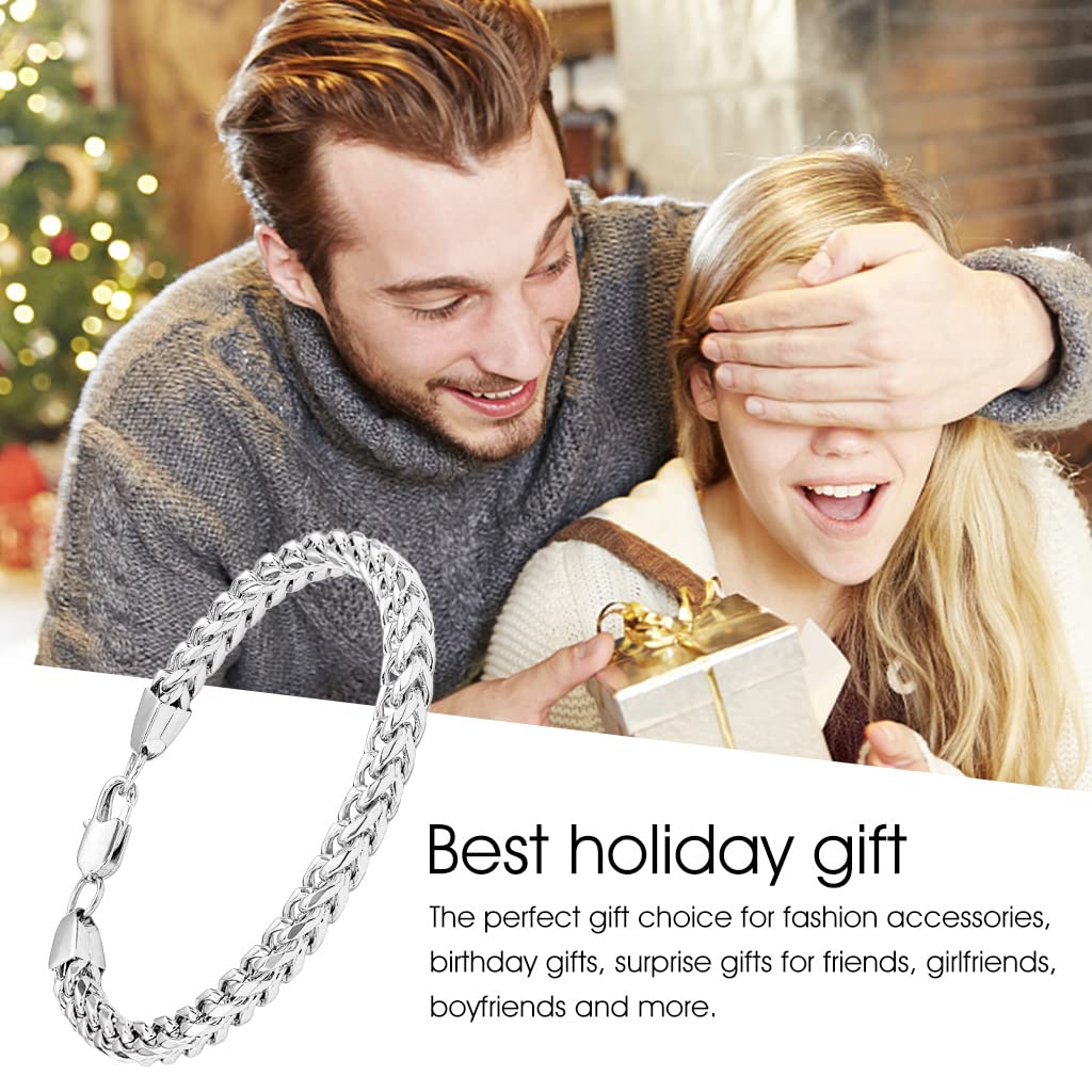 ZIBUYU Hand Bracelet for Men featuring Braided Curb Chain Design 21cm Silver Steel | Gift