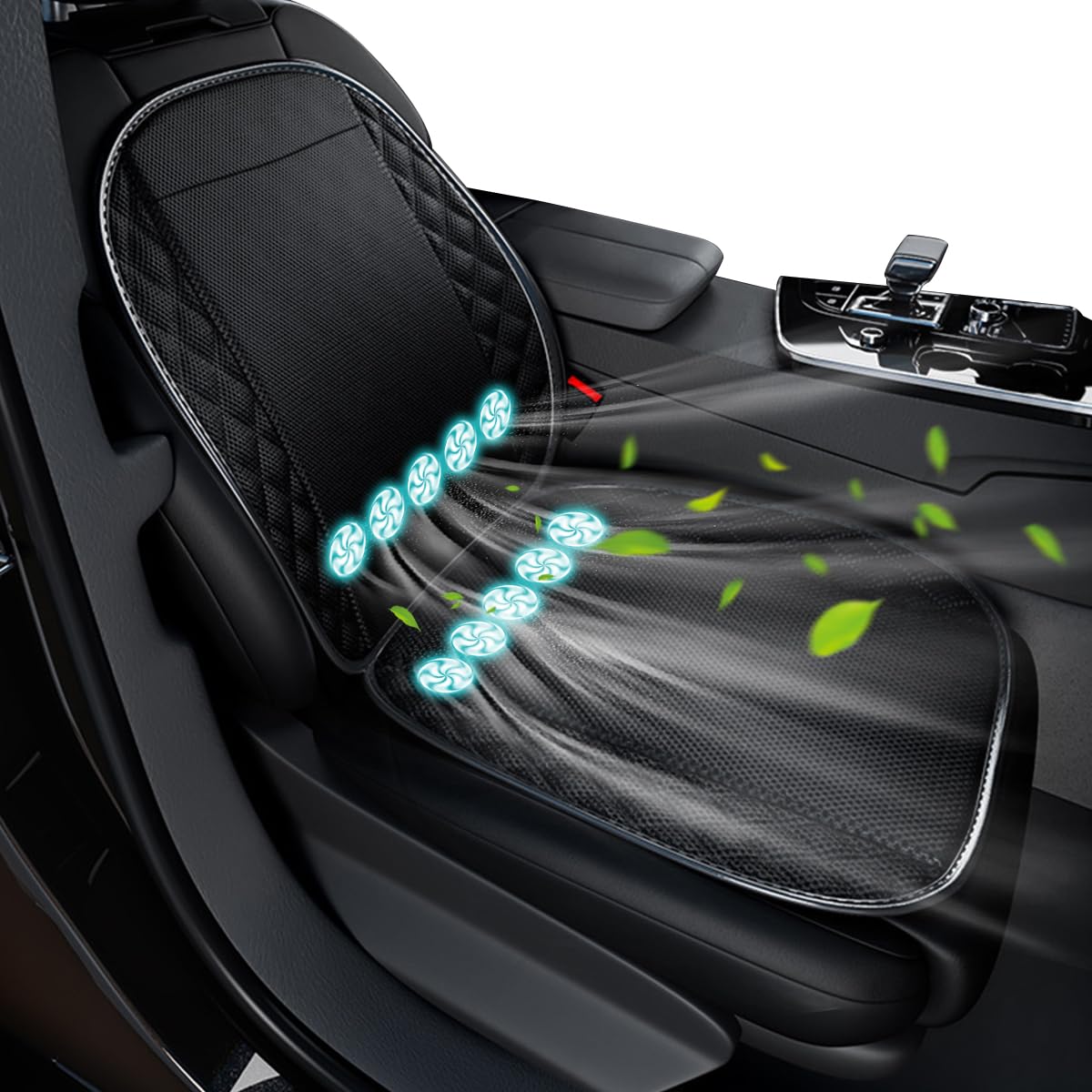 STHIRA USB Cooling Fan Car Seat Cover with 10 Integrated Fans and Back Support | 3 Speed Quiet Ventilated Cushion for Car