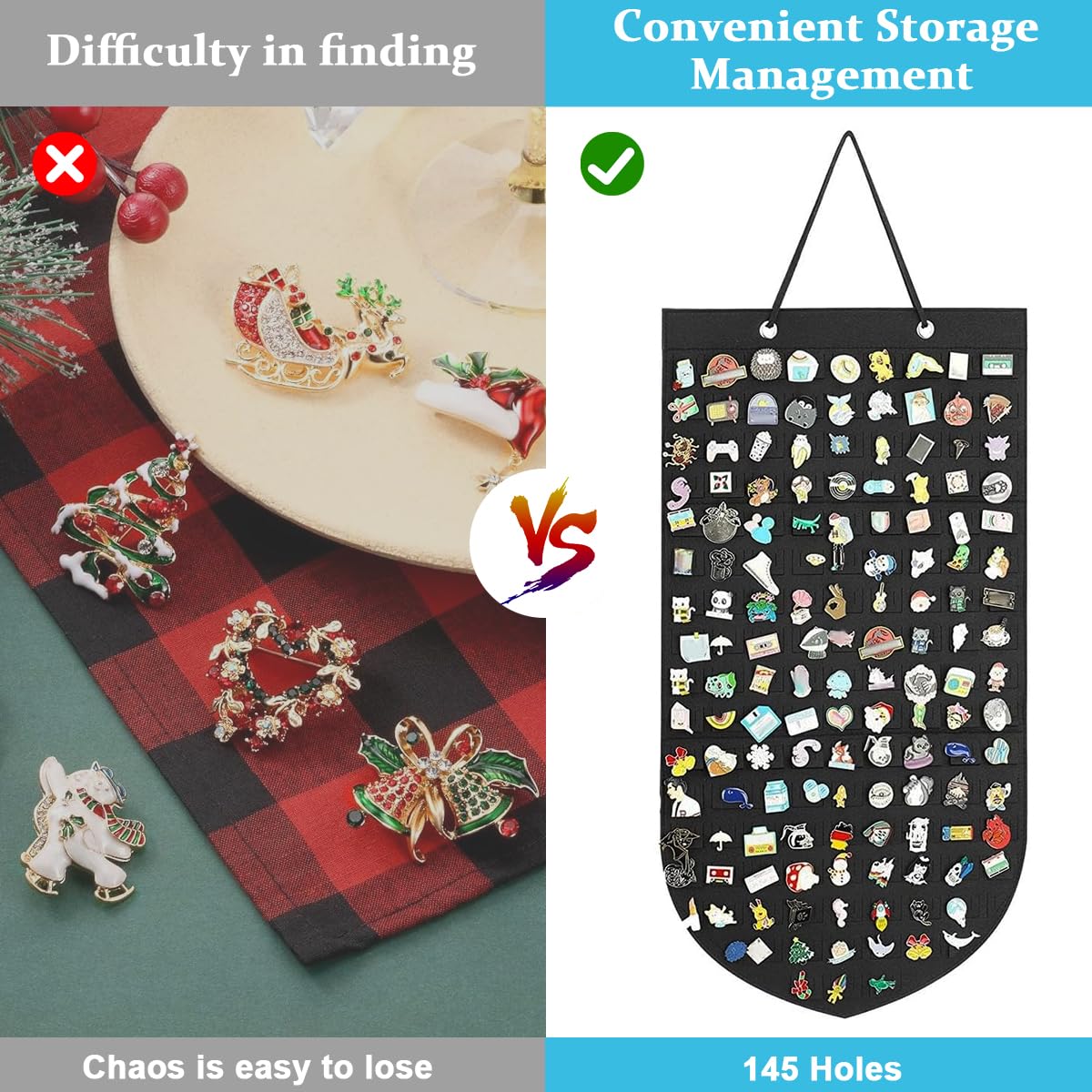 HASTHIP Wall Hanging Brooch Pin Organizer for Enamel Pins with 35x66cm Felt Display | Holds 141 Pins