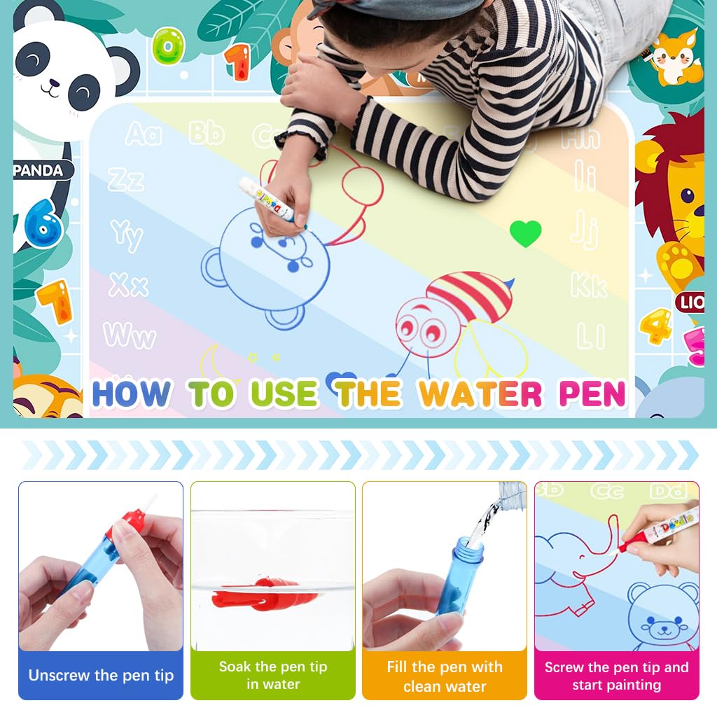 PATPAT Magic Water Doodle Mat for Kids with Accessories and Cartoon Design 100x80cm | Reusable Mess Free Drawing Toy