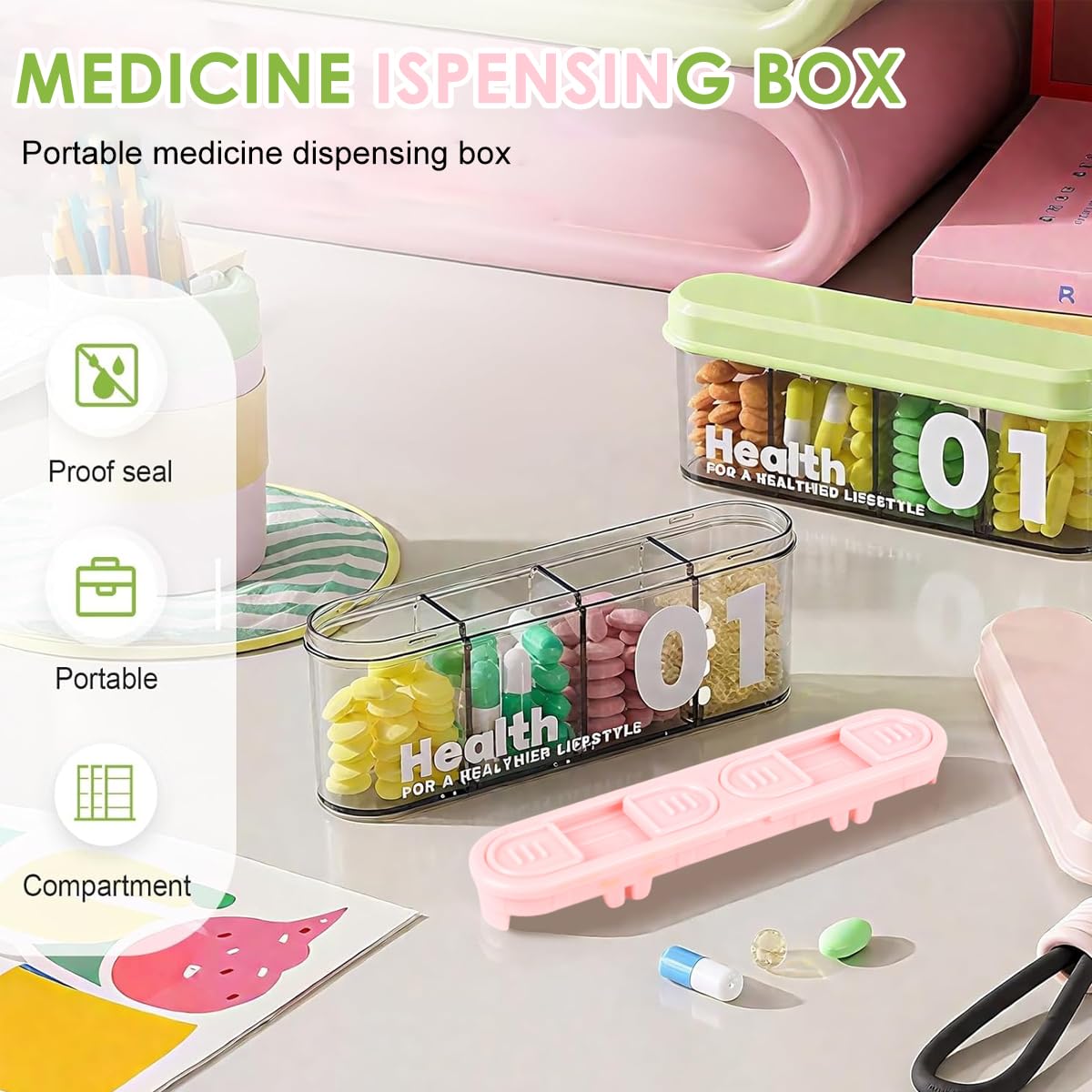 HANNEA Pill Dispenser 3PCS for Travel with 4 Compartments and Moisture-Proof Seal | BPA-Free Organizer Box