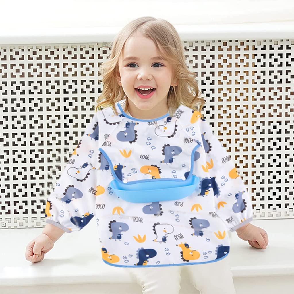 SNOWIE SOFT Sleeved Bib for Babies 6–24 Months with 32 in Cuff Span and Waterproof Pocket | Machine Washable TPU Fabric