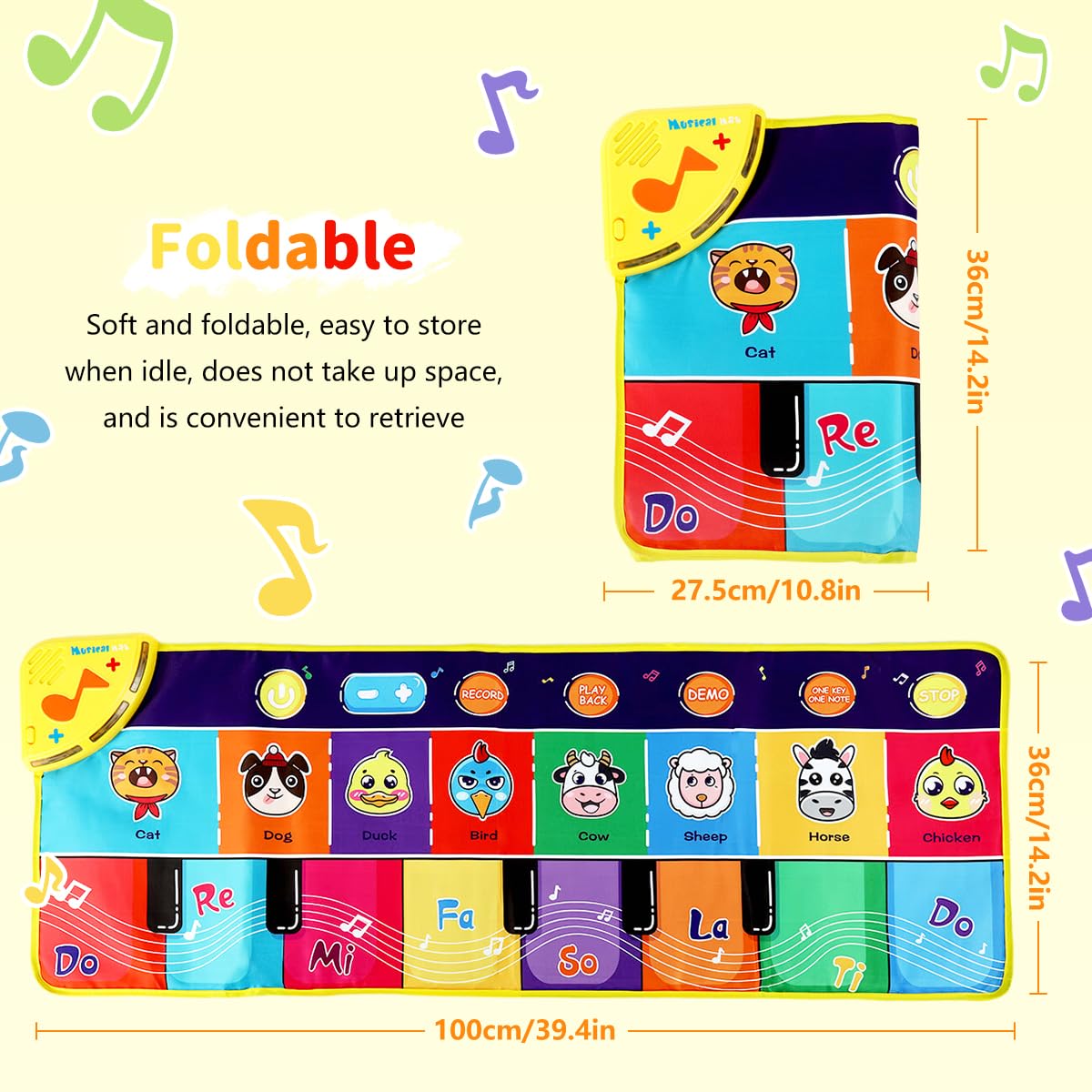 PATPAT Piano Keyboard Musical Mat for Kids with 8 Animal Sounds and 6 Modes | 27.56x11.81 in
