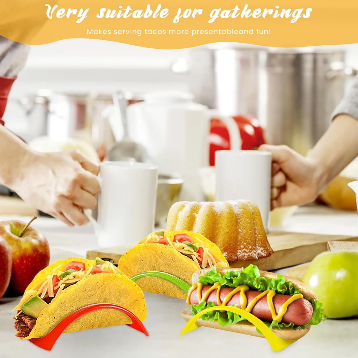 Supvox® Taco Holder Stand - 6-Pack Hard Plastic Taco Shell Rack with Unique Hollow Out Design, Colorful Individual Taco Stands, Dishwasher & Microwave Safe for Festive Taco Nights (Green/Red/Yellow)