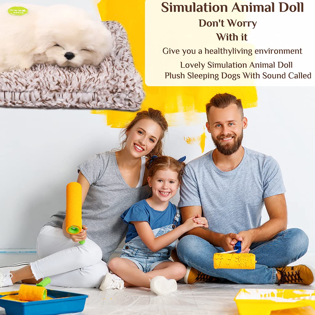 PATPAT Cute Simulation Sleeping Puppy Dog, Car Soft Toys, Doll Toy with Sound with Bamboo Charcoal Particles, Purify The Air, Kid Toy, Bamboo Charcoal for Vehicle (White)