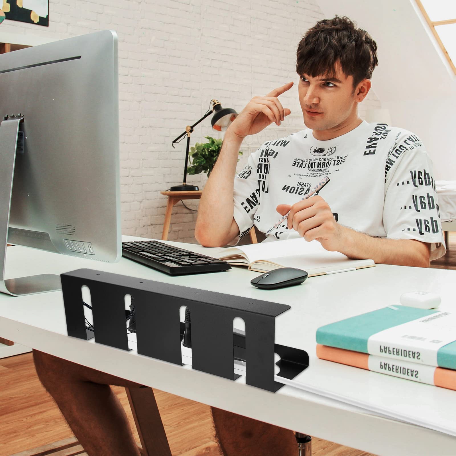 Serplex Under Desk Cable Organizer for Home Office with Self Adhesive Tray 15.75x3.94x4.72 in