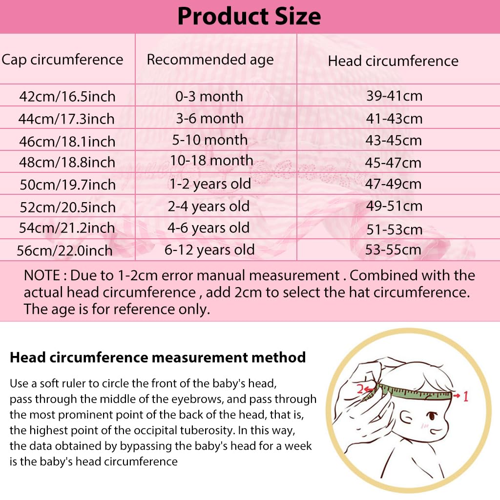 SNOWIE SOFT® Baby Hat Baby Girls Cap Cute Baby Girls Sun Hat for Toddler Girls Cotton Baby Hats for Girls Stripy Bucket Hat for Outdoor UV Protection Hat for 3-12 Month, Pink