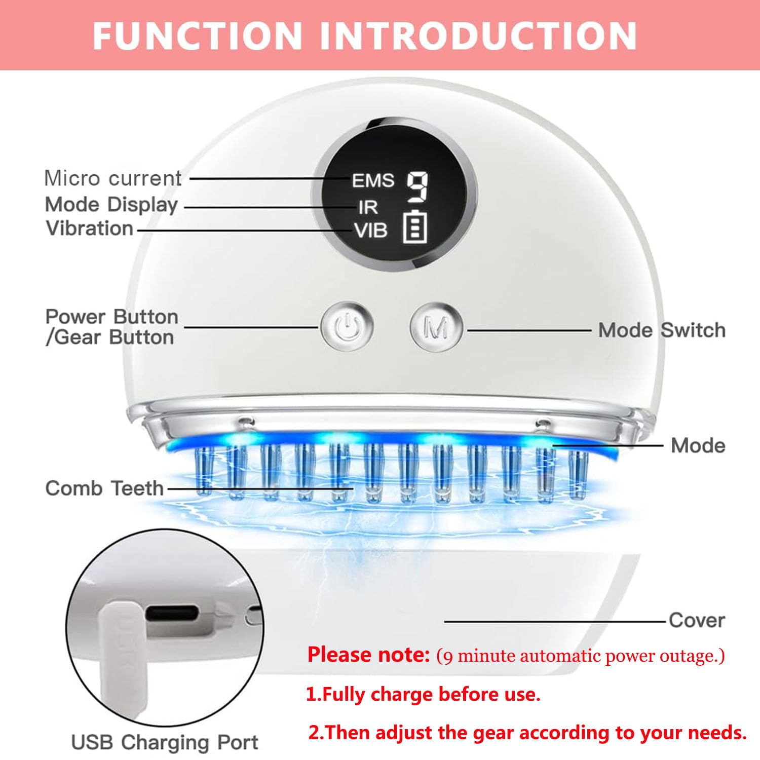 HANNEA Head Massager Machine for Pain Relief with 9 Power Strength and 4 Modes | Micro Current EMS Vibration