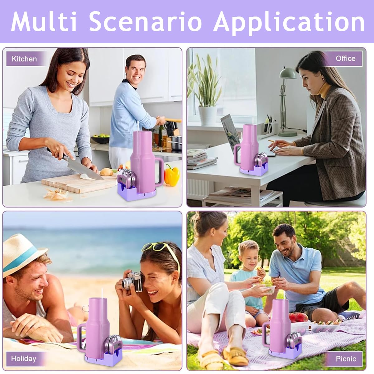 HASTHIP Water Bottle Drying Rack for Stanley Cup with Lid Holder and Straw Slot | Purple Silicone 10.5 cm Tray