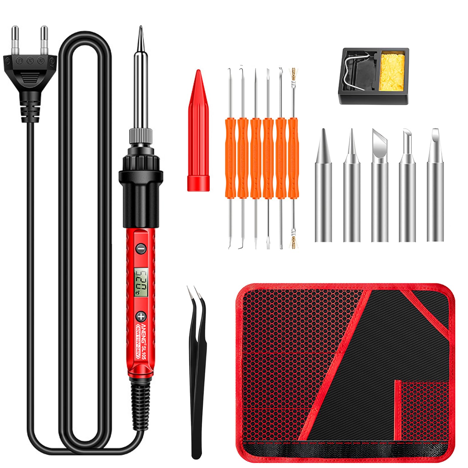 Serplex Soldering Iron Kit for Electronic Repair with LCD Display and 60W Adjustable Heat | Includes 5 Tips and Ergonomic Handle