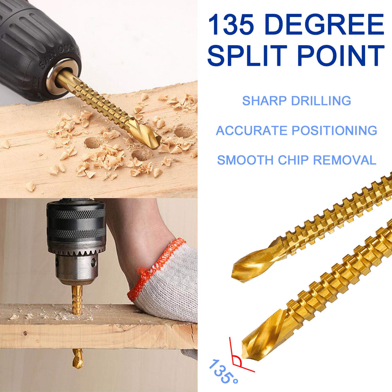 ZIBUYU Titanium Coated HSS Twist Drill Milling Bits - 3-8mm Serrated Grooving Cutting Carpenter Side Cutting Tap Spiral Saw Drill Bit Woodworking Wood Metal Plastic Hole Holesaw Tool (6pcs)