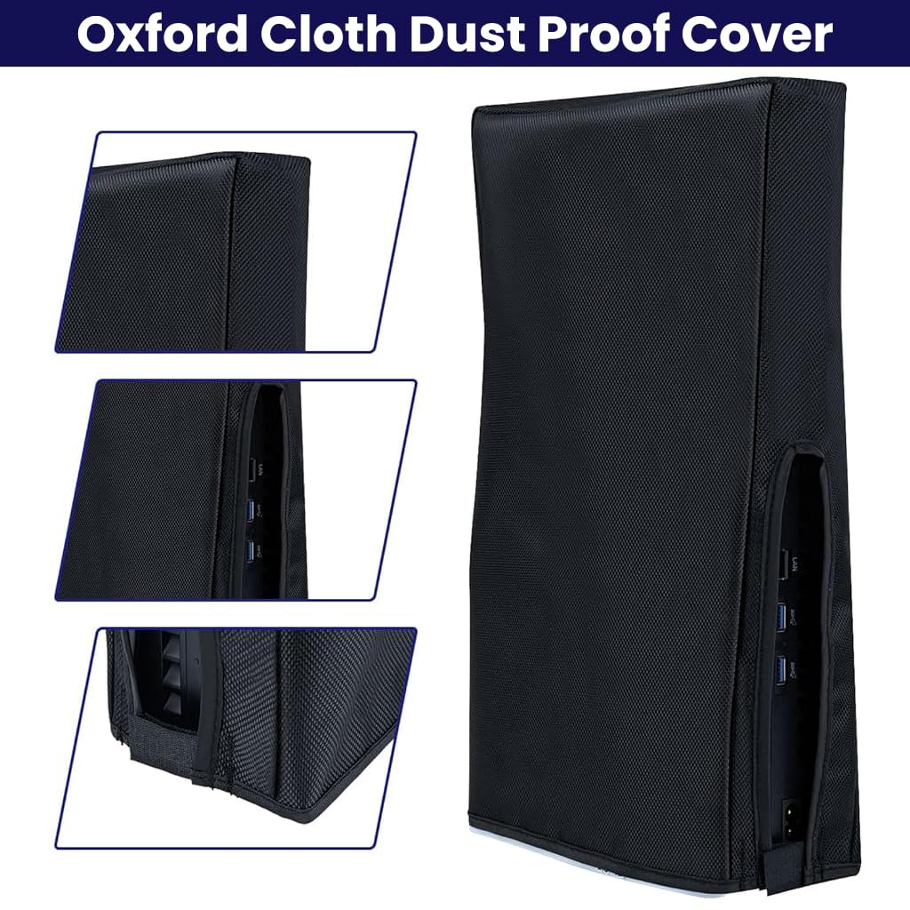 ZORBES Dust Cover for PS5 Slim with Full Coverage Design and Cable Port Access | 1680D Oxford Cloth Black