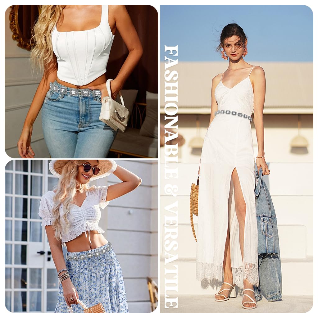 PALAY Belt for Women featuring Adjustable Chain Fit and Crystal Alloy Design | Silver Boho Waist Chain